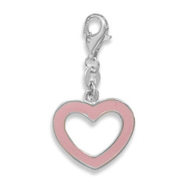 Heart Charm Pink Cut Out Heart Charm Lobster Clasp Heart Etsy