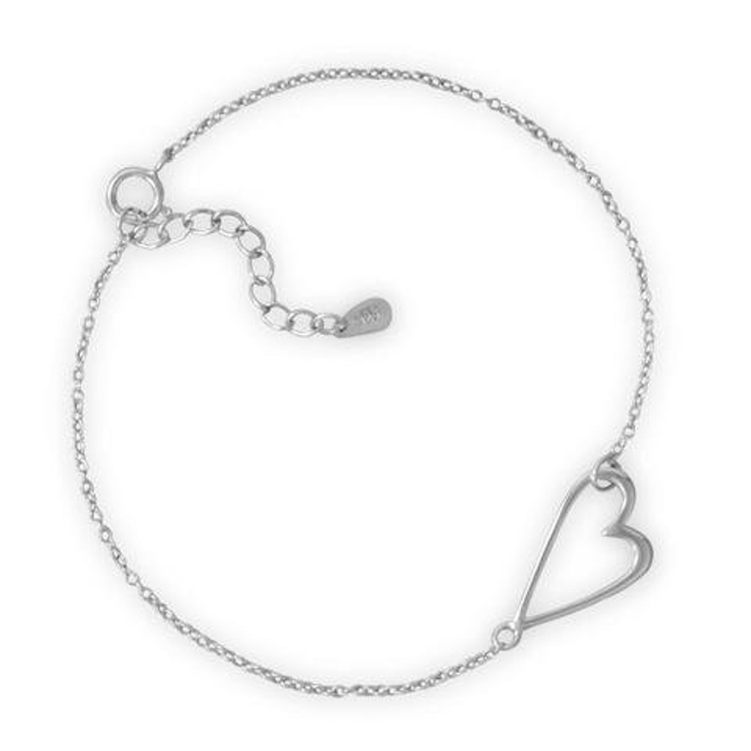 Sterling Silver Chain Bracelet With Open Sideways Heart Gift Bracelet