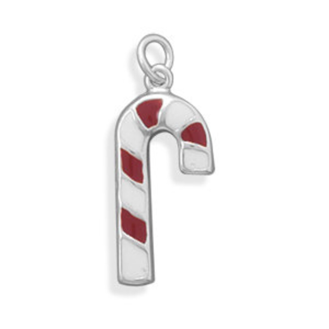 Red and White Enamel Candy Cane Charm, Colorful Christmas Holiday
