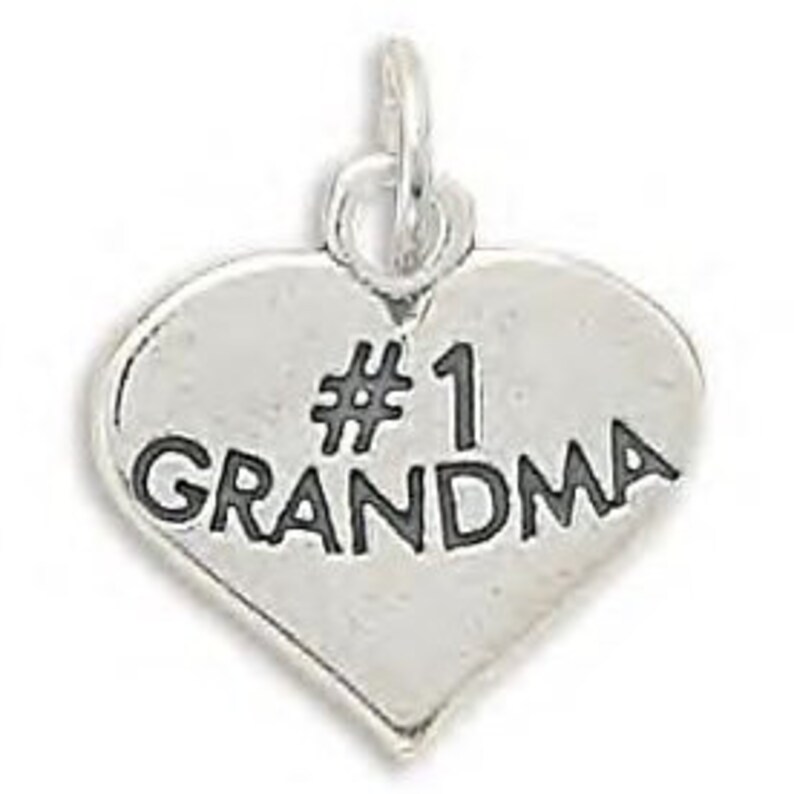 Sterling Silver #1 Grandma Heart Disc Charm Sterling Silver #1 Grandma Heart Disc Charm