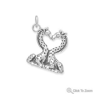 Argento sterling loving Kissing Giraffes collana, 45,7 cm