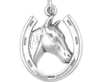 Horse In Horse Shoe Charm, Good Luck Charm, Lucky Charm, Equestrian Charm, Equine, Thoroughbred Horse In Horse Shoe Charm, Race Horse Charm