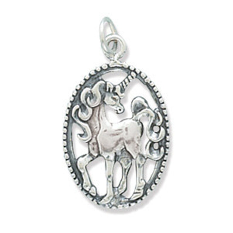 Fantasy Charm Collectible Charm Fancy Unicorn Charm Cut Out Unicorn Charm Fairytale Charm Oval Sterling Silver Unicorn Charm Mythical