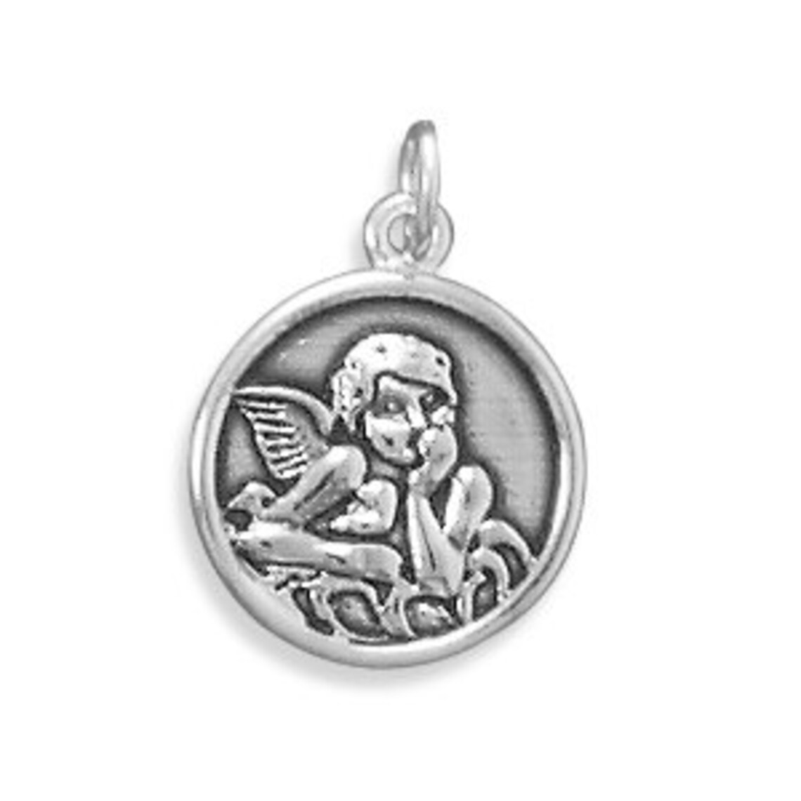 Round Raphael Angel Charm Angel of Healing Religious Charm Etsy