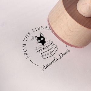 Custom Cat Book Stamp - Personalized Book Stamp for Library or Ex Libris, Literary Girl, Book Club Essentials, Library Gift for Book Lovers