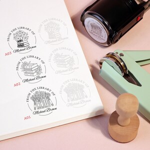 Gepersonaliseerde boekstempel voor bloemenliefhebbers｜Aangepaste boekreliëfstempel｜From The Library Of｜Ex Libris｜Perfect cadeau voor boekenliefhebbers