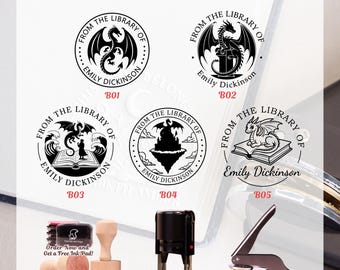 Dragon Book Stamp - Personalized Dragon Book Embosser, Library Stamp, Ex Libris Embosser Stamp, From the Library of, Gifts for Book Lovers