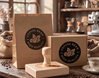 Timbro in gomma personalizzato - Timbro con logo aziendale, strumento di branding per imballaggi, timbro personalizzato con manico in legno, marchio per sacchetti di carta, identità per piccoli negozi