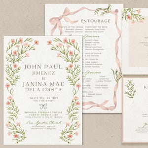 Rosa Rosen Blumen Wildblumen Hochzeitseinladung Vorlage, Floral Botanischer Garten Hochzeit, Philippinische Hochzeitseinladung Vorlage