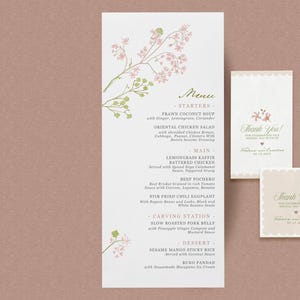 Pastel Wildblumen druckbares Hochzeitsmenü und Geschenkanhänger, Hochzeitstag Papeterie, Blumen Botanischer Garten Hochzeit, Frühlings- und Sommerhochzeit