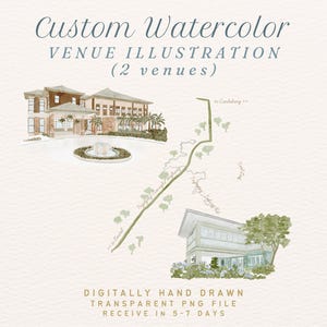 Aquarell-Hochzeitsort-Illustration und Karte, kundenspezifische digitale Aquarell-Hochzeitsort-Illustration, kundenspezifische Hochzeitskarte, PNG JPEG SVG-Format
