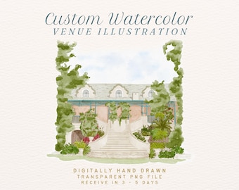 Custom Watercolor Wedding Venue Illustration (Digital PNG File)