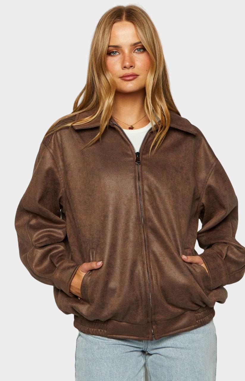 cozy brown jacket outer / 大人s（mom） Women's Olivia Brown Oversized Leather Jacket – Amrika Leather