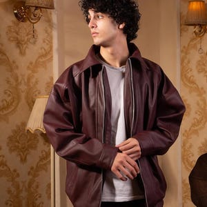 Veste oversize en cuir d'agneau premium pour homme bordeaux surdimensionné vêtements d'extérieur pour homme Doux et luxueux style vintage hiver cadeau mode