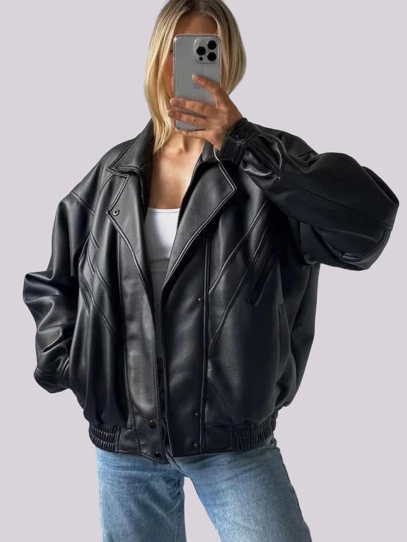 90s Leather Bomber - Etsy