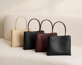 Soft Genuine Leather Tote Bag for Women, Lambskin Top Handle Handbag, Minimalist Purse, Trendy Ladies Shoulder Bag, Everyday Underarm Bag