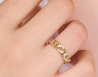 14k Gold Chain Ring, Chain Link Ring, Statement Ring, Dainty Ring, Minimalist Ring,Stacking Ring, Delicate Ring, Gold Ring, SUTTON RING