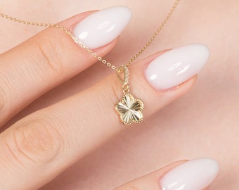14k Gold Clover Necklace, 5 Leaf Clover Necklace, Tiny Silver Four Leaf Clover Necklace, Christmas Gift, Gift for Her Good Luck Pendant
