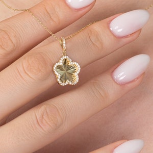 Handmade 18K/14K/10K Solid Gold Outline Five Leaf Clover Necklace Decorated, Diamonds Anniversary, Christmas, Birthday Wedding Gift for Her