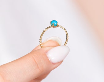 Turquoise 14K Solid Gold Ring To Women, Elegant Gold Gemstone Ring, Statement Ring To Girlfriend, Unique Wedding Ring, Turquoise Jewelry