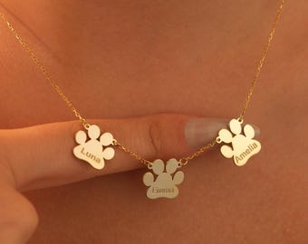Paw Print Name Necklace, Personalized Tiny Dog Paw Necklace, Minimalist Paw Necklace, Animal Necklace, Pet Necklace, Personalized necklace