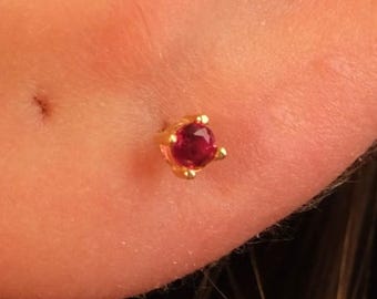 14k Solid Gold Natural Red Ruby Stud Earrings for Women, Dainty Genuine July Birthstone Jewelry, Minimalist Earrings For Her, Christmas Gift