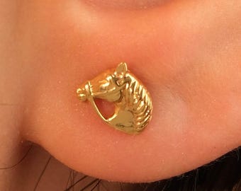 Tiny Little Horse Earrings in Solid Gold or Silver, Horse Jewelry, Minimalist Earrings, Charm Earrings w horse, Christmas Gift Horse Rider