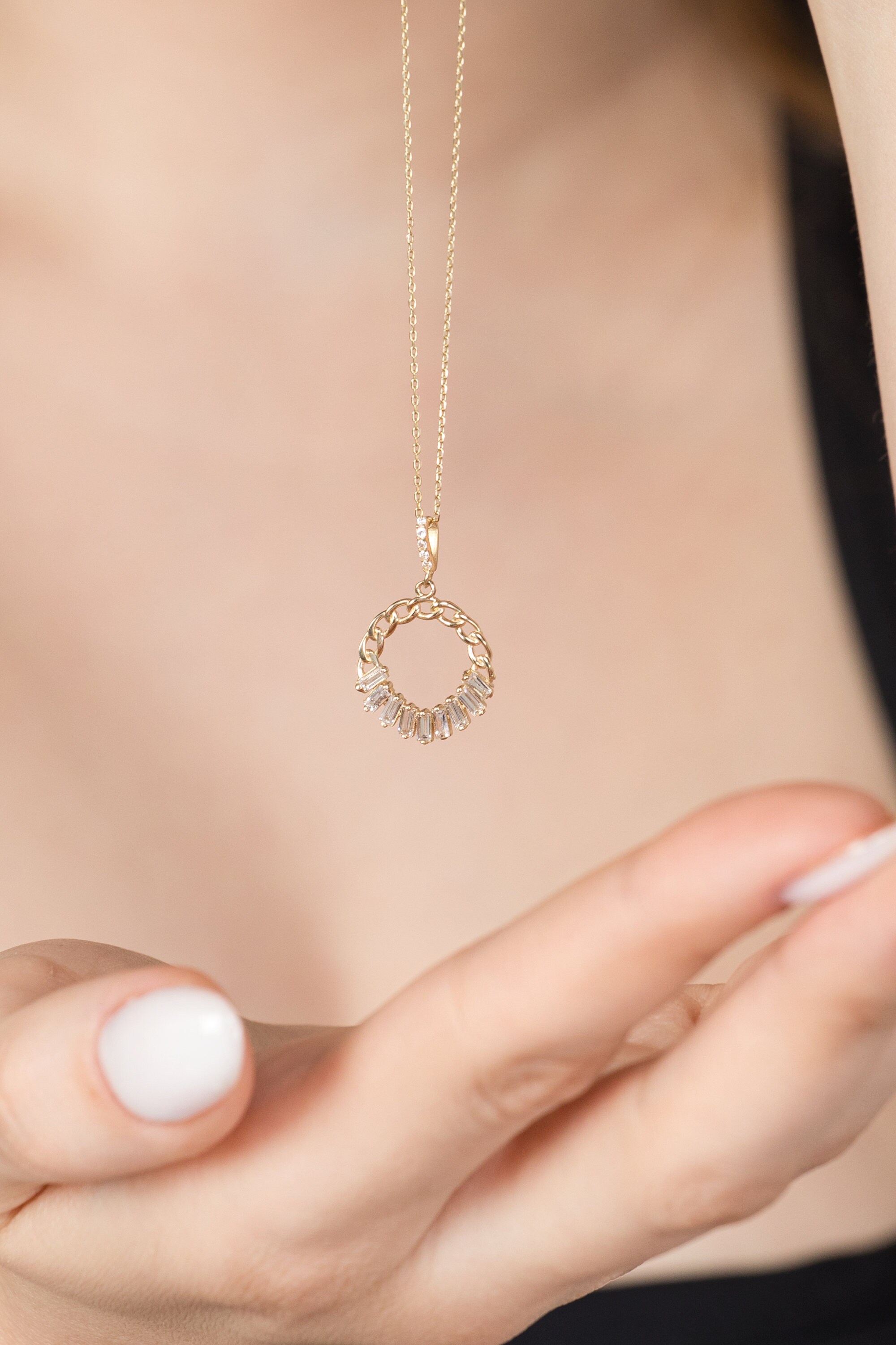 14 Kゴールドネックレスwith天然アメジスト並行輸入 14 Kソリッドゴールドネックレスwith天然ダイヤモンドとMarquis形