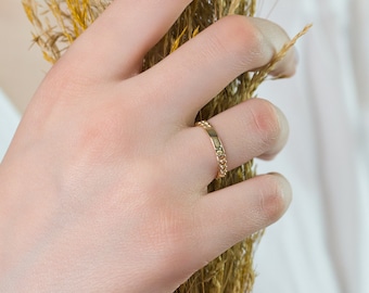 14K Gold Dainty Chain Long Link Ring, Chain Ring, Gold Ring, Dainty ring, Stackable Ring, Statement ring, Statement Ring, Gold Stacking Ring