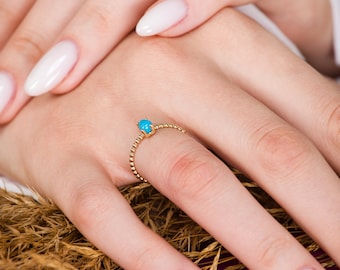 Gold Turquoise Oval Ring 14k Gold Natural Genuine Turquoise Ring Vintage Style Ring Raw Stone Boho Ring Christmas Gift Handmade Fine Jewelry