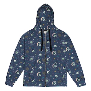 Crescent moon print Unisex zip up hoodie