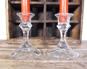 Vintage Cut Glass Candle Holders - Pair of Two Clear Taper Candlestick Bases Candle Holders Set of 2 Traditional Crystal Candle Sticks