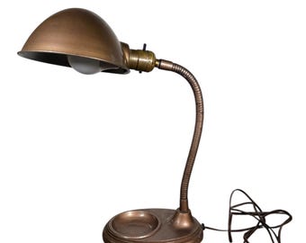 Vintage metalen bureaulamp uit het midden van de eeuw met zwanenhals - industriële MCM-koepel Sha