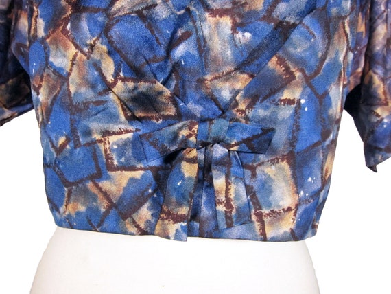 Vintage Abstract Blue 60s Silk Dress and Cropped … - image 6