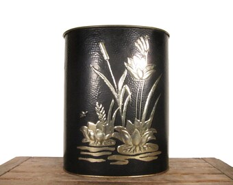 Vintage Mid Century Floral Weibro Trash Can - Metal Waste Paper Basket - Trash Bin - Office Wastebin - Recycle Bin Basket Paper Corp