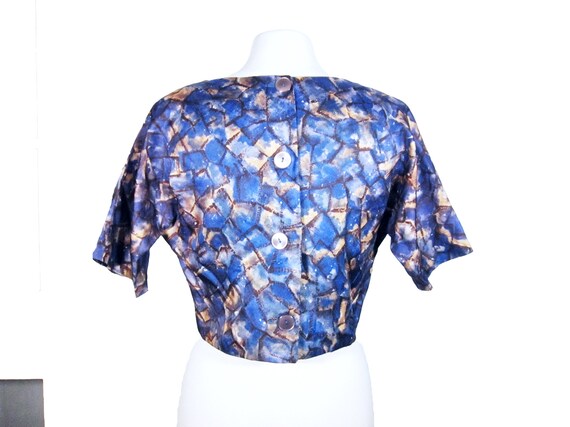 Vintage Abstract Blue 60s Silk Dress and Cropped … - image 5