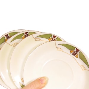 Vintage 1920s Art Deco Dessert Plates Hand Painted Czechoslovakia Porcelain Dishes PL Pfeiffer Lowenstein Schlackenwerth Antoinette Saucers