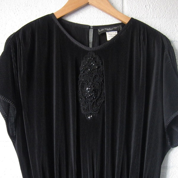 Vintage French Flapper Style Pleated Dress - Applique 80s does 20s Style Cocktail Dress