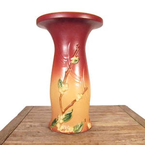 Vintage Roseville Pottery Jardiniere Pedestal - Base Only - Snowberry in Brown Red Colorway - Roseville IP-8 - 1937-1953 Original - Chipped