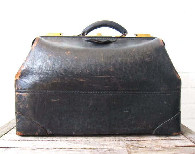 Antique Leather Doctors Bag Black Vintage Medical Case Etsy