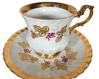 Vintage Gold Floral Tea Cup - Rosina English Bone China Teacup and Saucer Set