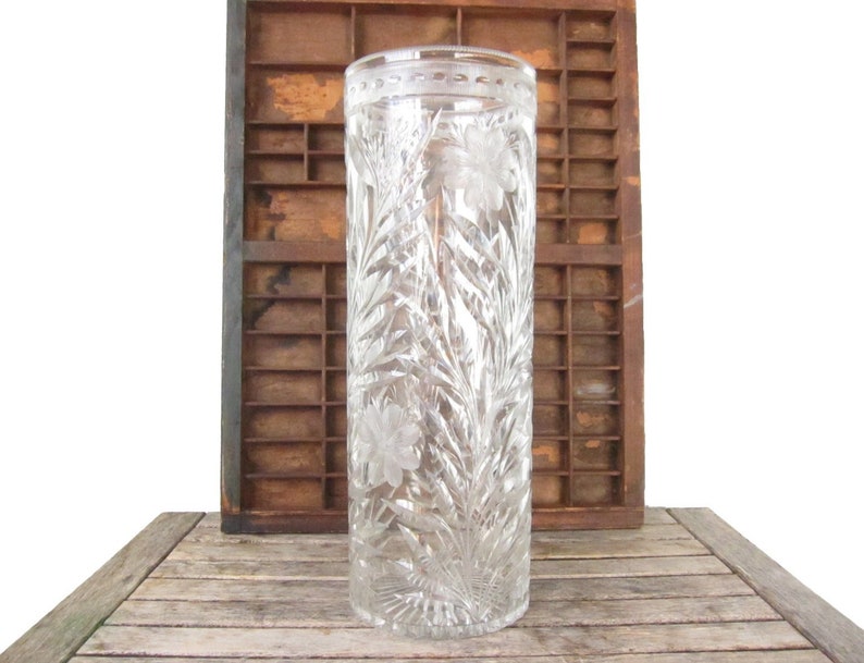 Vintage Crystal Umbrella Stand Cut Glass Floor Vase Extra Etsy