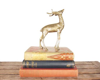 Vintage Brass Deer Figurine - Regal Brass Reindeer Figure - Paperweight - Buck Rustic Decor - Woodland Christmas Figurine - Brass Figure