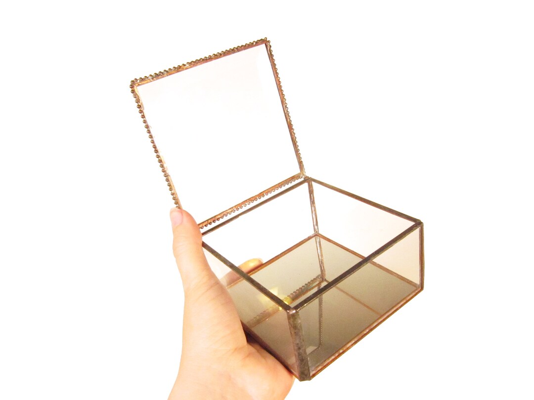 Vintage Square Glass Box Metal and Glass Curio Cabinet Small Tabletop ...