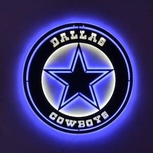 Letrero deportivo personalizado, Dallas Cowboys, decoración de pared de metal, equipo de fútbol americano, regalo para aficionados al deporte, arte mural, garaje, decoración de cuevas masculinas, decoración deportiva