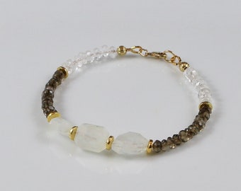 PERSEPHONE • Moonstone • Smokey Quartz • 14KT Gold-fill • Gemstone Bracelet • Bauble Collection