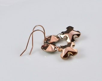 COPPER CROSS • Earrings • Swarovski Crystal • Rose • Copper