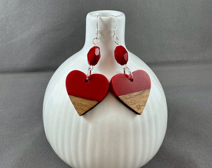 Featured listing image: Love ME…Love ME Not • Earrings • Acrylic • Wood • Sterling Silver • Valentine's Day • Love