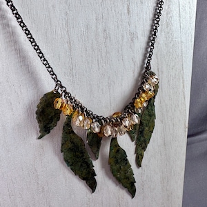 AUTUMN DAYS • Hand-painted • Natural Brass • Czech Crystal • Necklace