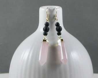 ESCALATION • Earrings • Rose Quartz • Lava Stone • Gold-fill • Diffuser • Aromatherapy Jewelry